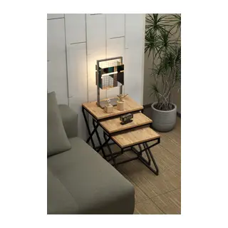 V Lüx Zigon Sehpa Kahverengi 3'lü