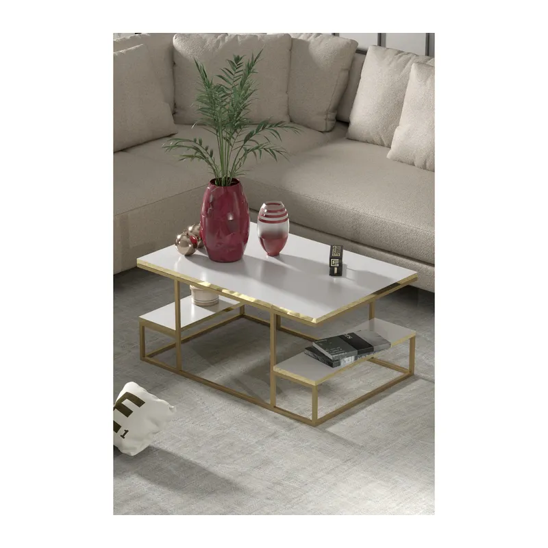 Delux Orta Sehpa Gold Beyaz 90x60 cm