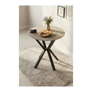 Mutfak Masası Yuvarlak 70 Çap Metal Ayak Yemek Masası Modern Balkon Bahçe Cafe Masa 9821 Traverten
