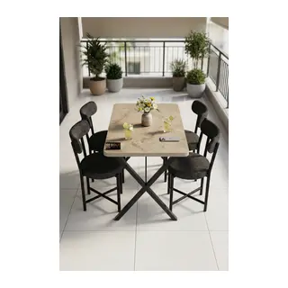 Mutfak Masası 4 Sandalyeli Set 110x70 cm Modern Bahçe Cafe Masa Takımı 4 Kişilik Tedy 9883 Anstrasit