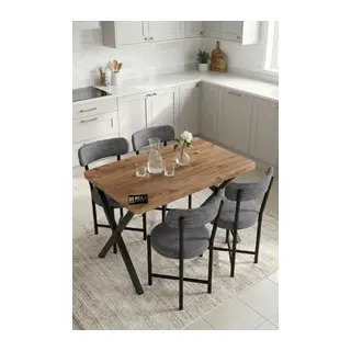 Mutfak Masası 4 Sandalyeli Set 110x70 cm Modern Bahçe Cafe Masa Takımı 4 Kişilik Tedy 9880 Gri