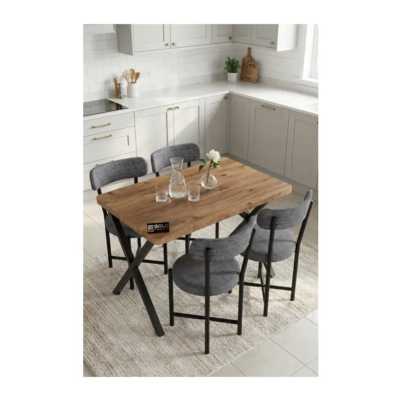 Mutfak Masası 4 Sandalyeli Set 110x70 cm Modern Bahçe Cafe Masa Takımı 4 Kişilik Tedy 9880 Gri