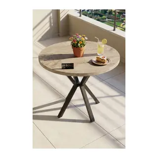 Mutfak Masası 90 cm Yuvarlak Masa Modern Metal Ayaklı Cafe Balkon Ofis Yemek Masası 9826 Traverten