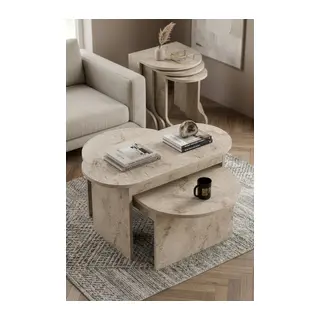 Setro Orta Zigon Sehpa Seti Ekru 100x50