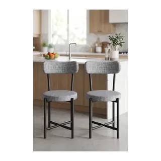 Sandalye 2 Adet Keten Kumaş Metal Ayak Modern Mutfak Sandalyesi Cafe Balkon Ofis Teddy 9812 Gri