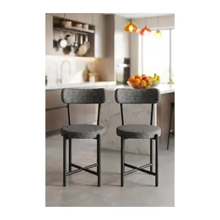 Sandalye 2 Adet Keten Kumaş Metal Ayak Modern Mutfak Sandalyesi Cafe Balkon Ofis Teddy 9813 Antrasit