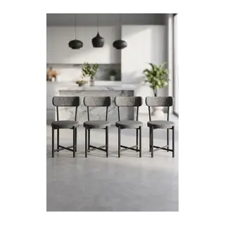 Sandalye 4 Adet Keten Kumaş Metal Ayak Modern Mutfak Sandalyesi Cafe Balkon Ofis Teddy 9809 Antrasit