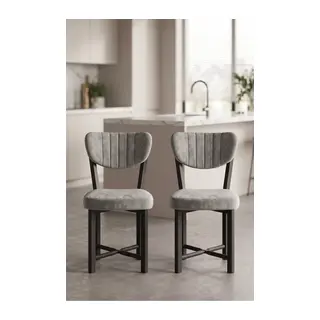Sandalye 2 Adet Baby Face Kumaş Metal Ayak Modern Mutfak Sandalyesi Cafe Balkon Ofis Elma 9810 Gri