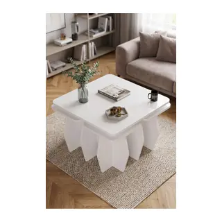 Orta Sehpa Ve Zigon Sehpa 5'li Set Modern Çok Amaçlı Salon Oturma Odası Yan Sehpa 9247 Beyaz
