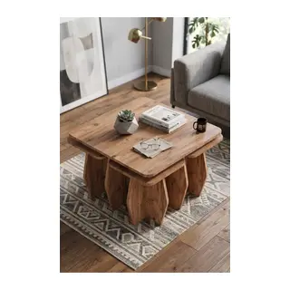 Orta Sehpa Ve Zigon Sehpa 5'li Set Modern Çok Amaçlı Salon Oturma Odası Yan Sehpa 9248 Atlantik Çam