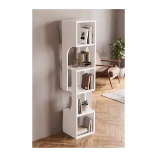 Kitaplık Ahşap Dekoratif Raf 5 Katlı Modern Çok Amaçlı Kitaplık Salon Ofis Kitaplığı 7067 Beyaz