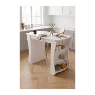 Mutfak Masası Mutfak Adası Ada Masa Bar Masası Kahvaltı Masası Raflı Çok Amaçlı Dolap Modern Masa 120x60 cm 9837 Beyaz