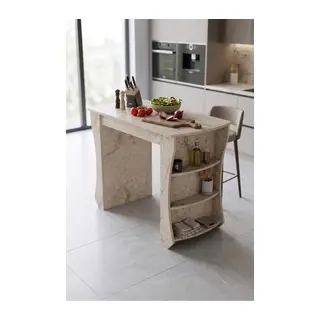 Mutfak Masası Mutfak Adası Ada Masa Bar Masası Kahvaltı Masası Raflı Çok Amaçlı Dolap Modern Masa 120x60 cm 9835 Traverten