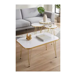 Gold Tel 4'lü Sehpa Seti Beyaz