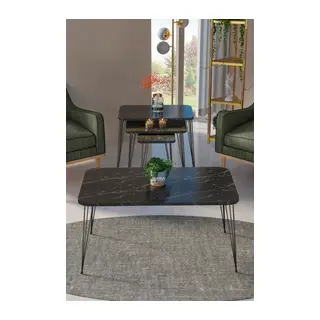 Siyah Tel 4'lü Sehpa Seti Siyah