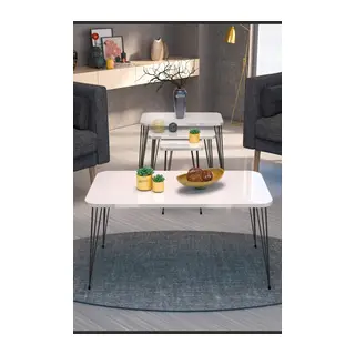 Siyah Tel 4'lü Sehpa Seti Beyaz