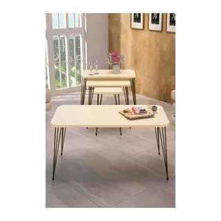 Siyah Tel 4'lü Sehpa Seti Krem