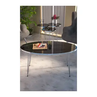 Gümüş Tel 4'lü Sehpa Seti Siyah