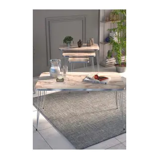 Gümüş Tel 4'lü Sehpa Seti Beyaz