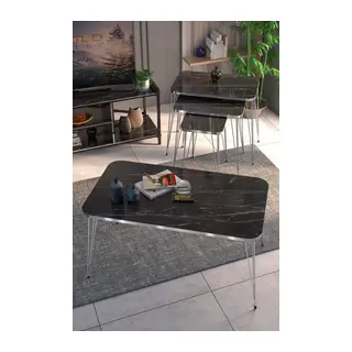 Gümüş Tel 4'lü Sehpa Seti Siyah