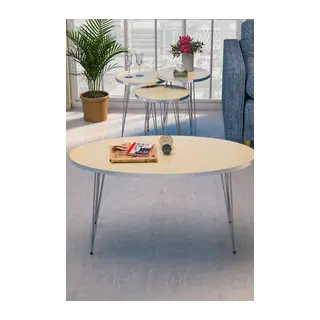 Gümüş Tel 4'lü Sehpa Seti Krem