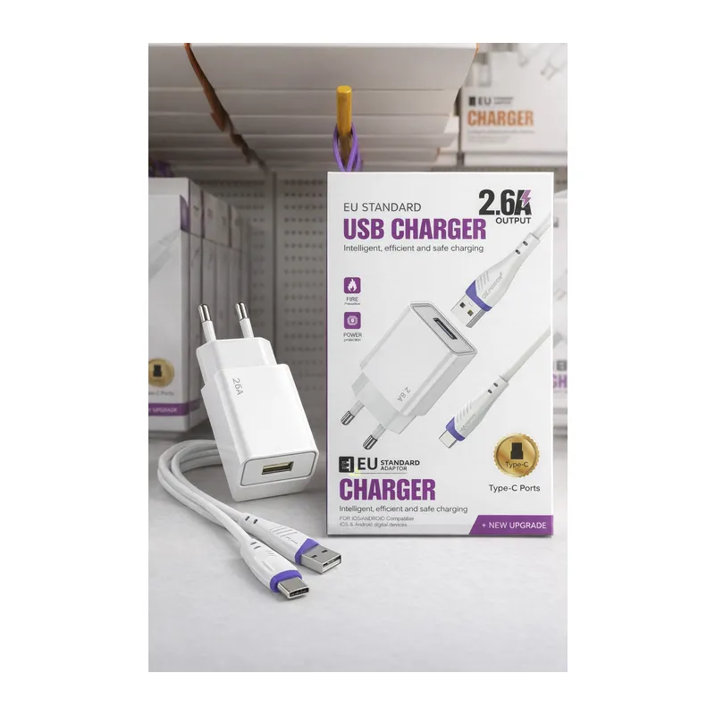 2.6A USB Sarj Adaptoru + Type-C Sarj Kablosu (EU)