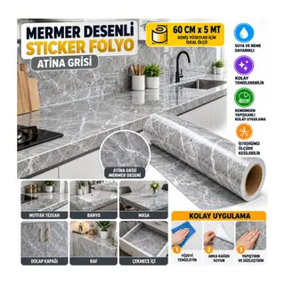 Mermer Desenli Sticker Folyo Atina Grisi 60CM*5MT