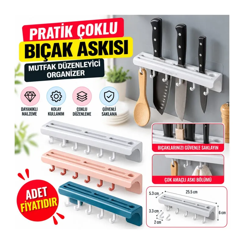 Pratik Çoklu Bıçak Askısı Mutfak Bıçak Düzenleyici Organizer Dayanıklı Bıçaklık (adet fiyatıdır)