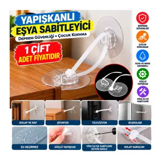 Yapışkanlı Eşya Sabitleyici Aparat Deprem Güvenliği Çocuk Koruma Sabitleme Aparatı 1 Çift