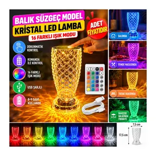 Balık Süzgeç Model USB Şarjlı Kumandalı 16Farklı Işık Modlu Masa Üstü Kristal Akrilik Led (adet fiyatıdır)