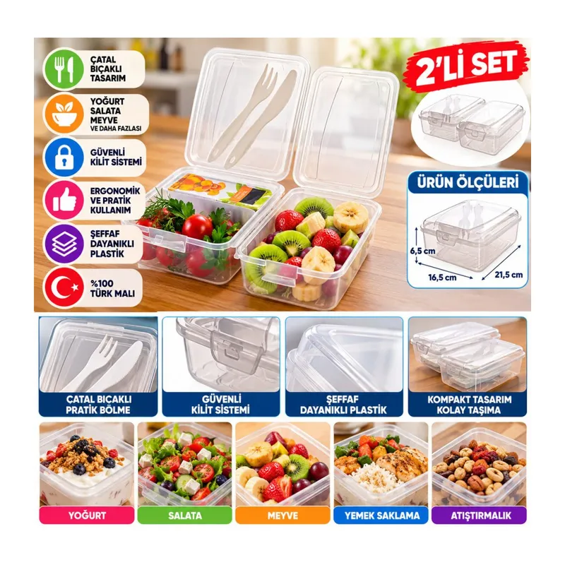 Ergonomik Asorti Çatal Bıçaklı Pratik Yoğurt Saklama Kabı