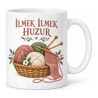 İlmek İlmek Huzur Örgü ve Yumak Tasarımlı Porselen Kupa - MODEL 263