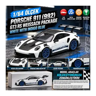 1/64 Porsche 911 (992) GT3 RS Weissach Package White with Indigo Blue