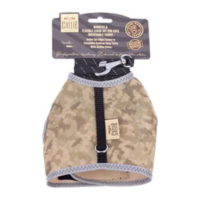 Havalı Dokuma Kedi Göğüs ve Gezdirme Tasması Large Kamuflaj 1,5x30-40 Cm