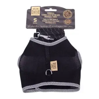 Havalı Dokuma Kedi Göğüs ve Gezdirme Tasması Small Siyah 1x20-30 Cm