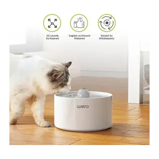 Seramik Otomatik Kedi Köpek Su Şelalesi Su Pınarı Beyaz 2 Lt