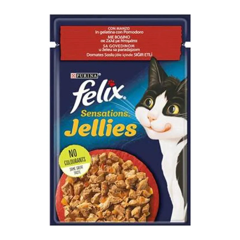 Pouch Sensation Jellies Sığır Etli ve Domatesli Yetişkin Kedi Konservesi 85 Gr