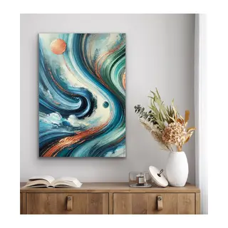 Turuncu Yeşil Mavi Soyut Kanvas Tablo 70x100cm