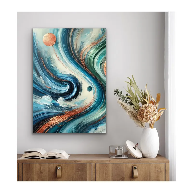 Turuncu Yeşil Mavi Soyut Kanvas Tablo 70x100cm