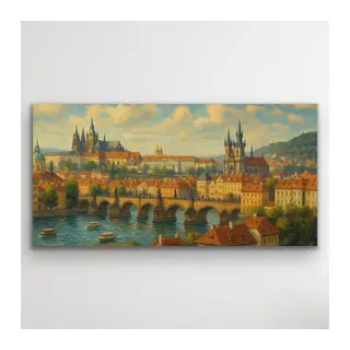 Prag Şehir Manzarası Kanvas Tablo 60x120cm