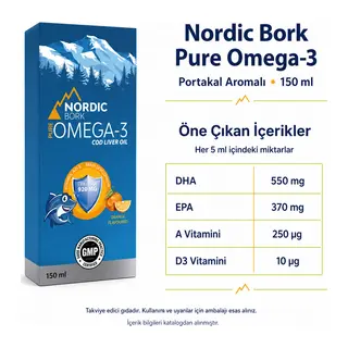 Nordic Bork Pure Omega-3 Portakal Aromalı Sıvı Takviye 150 ml
