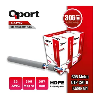 Q-CAT6Y 305M UTP 0,57MM CAT6 23 AWG GRI KABLO