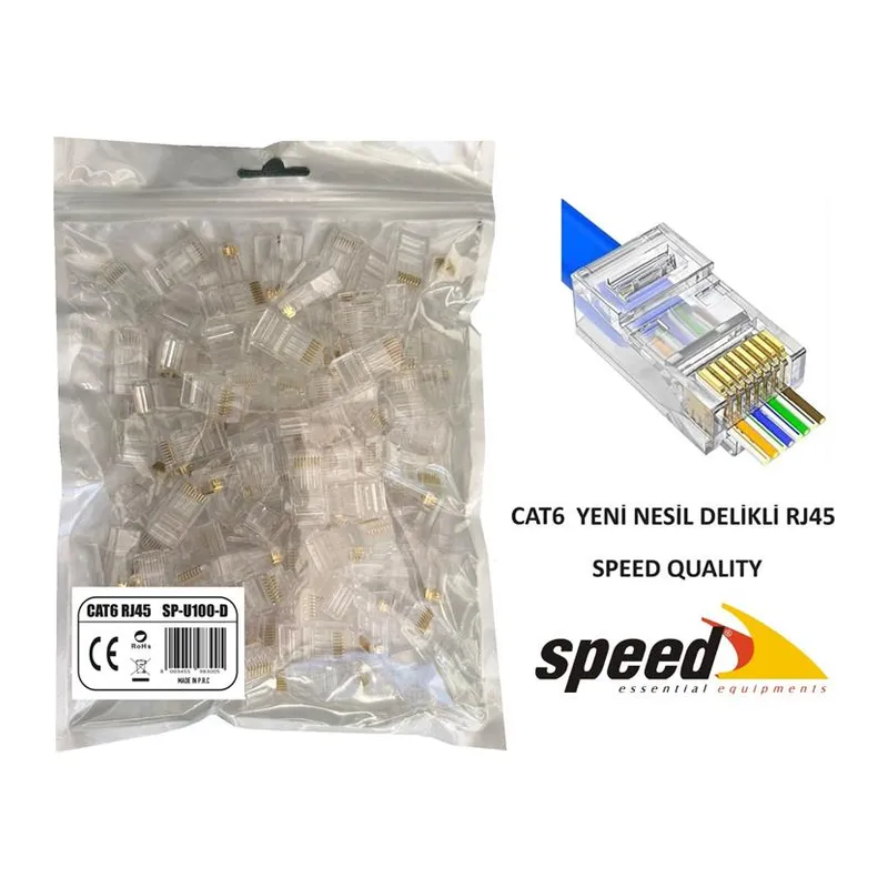 SP-U100-D CAT6 YENİ NESİL DELİKLİ EZRJ45 KONNEKTÖR 100 ADET