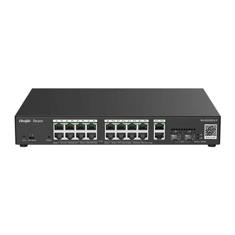 RUIJIE REYEE RG-ES220GS-P 16 PORT GIGABIT+2XGB RJ45/SFP UPLINK CLOUD L2 YÖNETİLEBİLİR 250W POE RACKMOUNT SWITCH