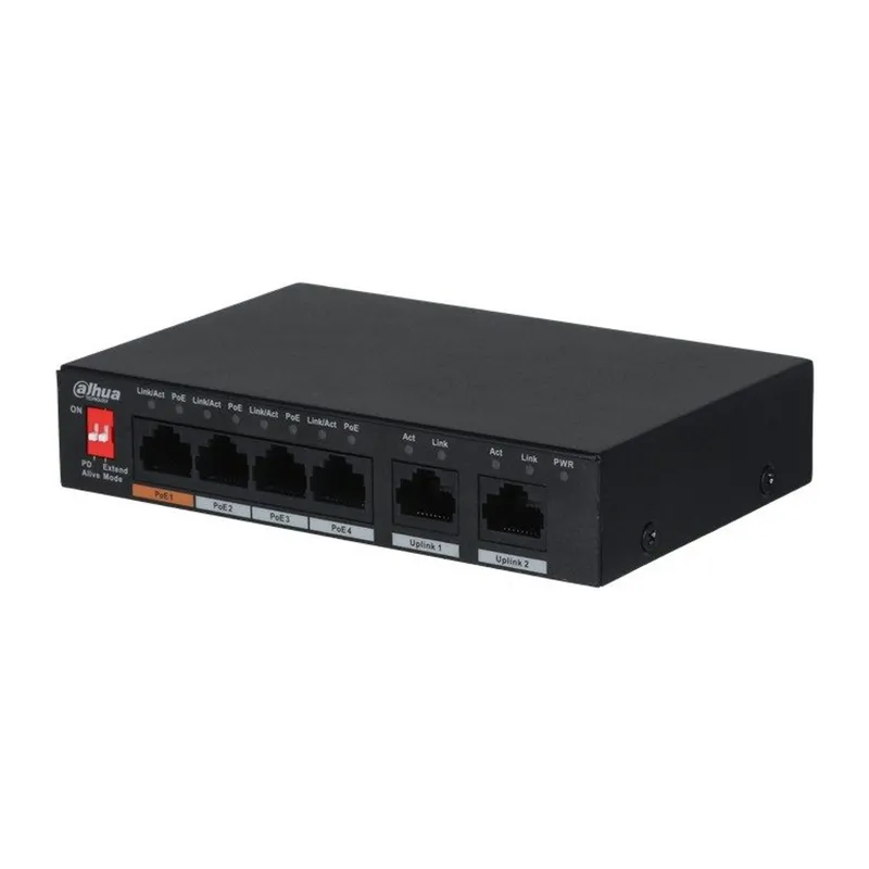 DAHUA PFS3006-4ET-60 4 PORT 10/100 + 2 PORT 10/100 UPLINK 250 METRE 60W POE METAL KASA SWITCH