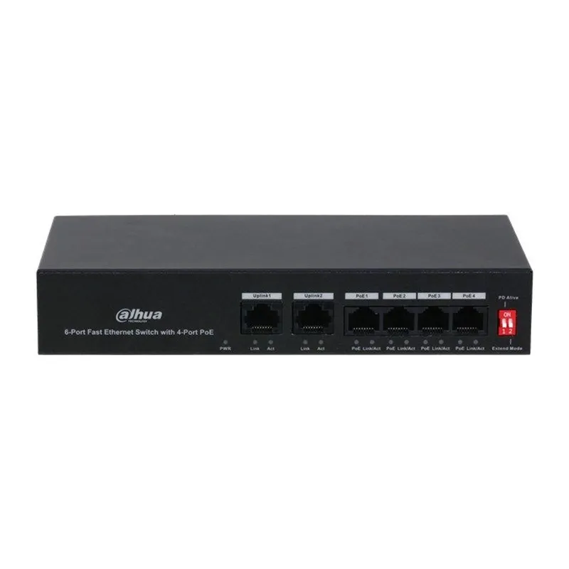 DAHUA PFS3006-4ET-36 4 PORT 10/100 + 2 PORT 10/100 UPLINK 36W POE METAL KASA SWITCH