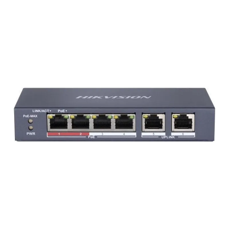 HIKVISION DS-3E0106P-E/M 4 PORT 10/100 + 2 PORT 10/100 UPLINK 35W POE METAL KASA SWITCH