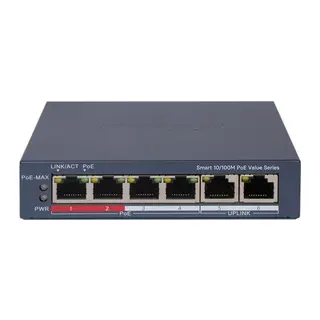 HIKVISION DS-3E1106P-EI/M 4 PORT 10/100 + 2 PORT 10/100 UPLINK 45W 300 METRE POE CLOUD YÖNETİLEBİLİR SWITCH