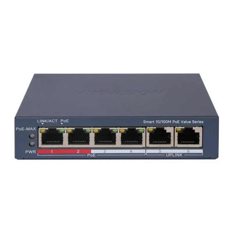 HIKVISION DS-3E1106P-EI/M 4 PORT 10/100 + 2 PORT 10/100 UPLINK 45W 300 METRE POE CLOUD YÖNETİLEBİLİR SWITCH