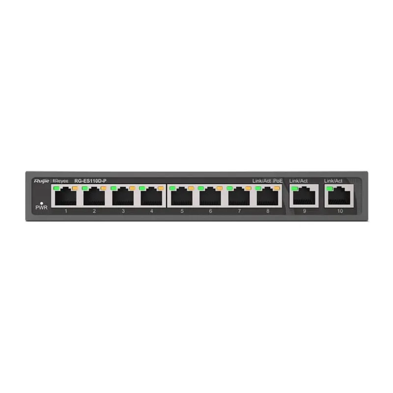 RUIJIE REYEE RG-ES110D-P 8 PORT 10/100 + 2X GIGABIT RJ45 UPLINK METAL KASA 110W POE SWITCH